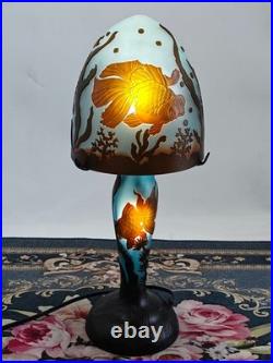 Art Nouveau Lamp By Emile Galle fish Etched Cameo Colored glass Duty Free