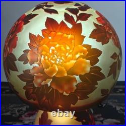 Art Nouveau Style Emile Galle Colored glass Desk lamp lightp peony Duty Free