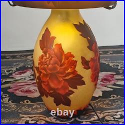 Art Nouveau Style Emile Galle Colored glass Desk lamp lightp peony Duty Free
