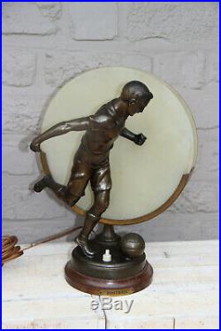 Art deco 1930 French antique table lamp spelter bronze soccer sport n2