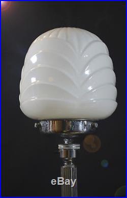 Art deco 1940s desk lamp stepped base reeded Column Geometric Opaline Shade