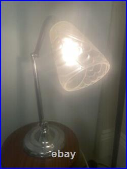 Art deco Chrome desk lamp with chrystal lamp shade