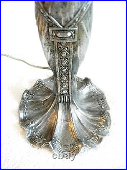 Art deco French female form table lamp silver patina