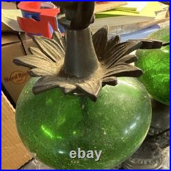 Art deco Green Crackle Glass Globe Table Lamps Figural Bases Antique Bronze 2