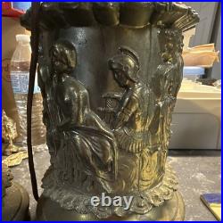Art deco Green Crackle Glass Globe Table Lamps Figural Bases Antique Bronze 2