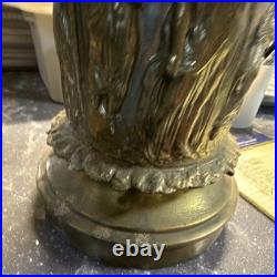 Art deco Green Crackle Glass Globe Table Lamps Figural Bases Antique Bronze 2