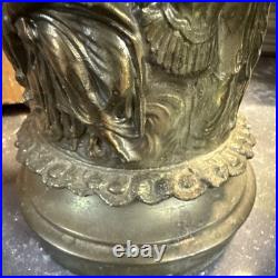 Art deco Green Crackle Glass Globe Table Lamps Figural Bases Antique Bronze 2