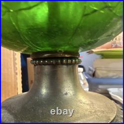 Art deco Green Crackle Glass Globe Table Lamps Figural Bases Antique Bronze 2