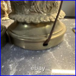 Art deco Green Crackle Glass Globe Table Lamps Figural Bases Antique Bronze 2