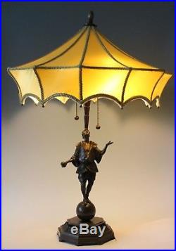 Art deco Jugendstil bronze Table Lamp Roland Paris, Circus Juggling Globe Walker
