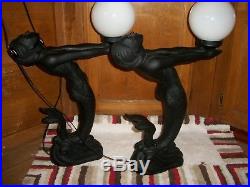 Art deco Mermaid lamps. Pottery type material. Working. 25 to top of globe