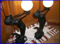 Art deco Mermaid lamps. Pottery type material. Working. 25 to top of globe