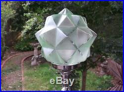 Art deco barley twist chromed finish table lamp Green glass star shade WO