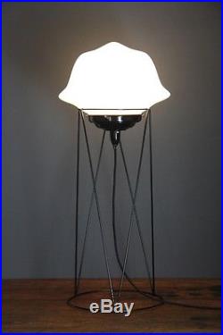 Art deco black floor lamp stand and original 1950's shade table lighting wire