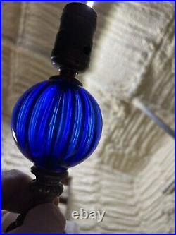 Art deco marble base cobalt blue swirl table lamps 9