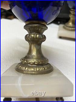 Art deco marble base cobalt blue swirl table lamps 9
