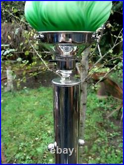 Art deco style chrome table lamp Green glass flame lamp shade WO