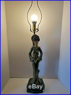Atq Mid Century Art Deco Continental Art Co. Oriental Lady Chalkware Lamp