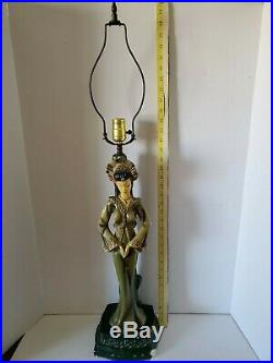 Atq Mid Century Art Deco Continental Art Co. Oriental Lady Chalkware Lamp