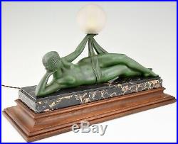 Aube Art Deco lamp nude holding a globe Fayral, Pierre Le Faguays France 1930
