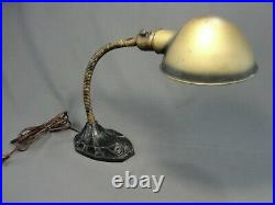 Authentic Faries Art Deco Iron Brass Gooseneck Table Task Lamp Working Condition