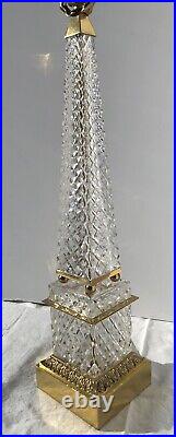 BACCARAT DIAMOND CUT CRYSTAL OBELISK CRISTAL e BRONZE ORMOLU ART DECO TABLE LAMP