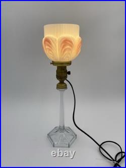 Beautiful! 1920's Art Deco Boudoir Lamp Glass Base&Pink Tulip Shade Cloth Cord