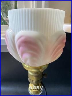 Beautiful! 1920's Art Deco Boudoir Lamp Glass Base&Pink Tulip Shade Cloth Cord