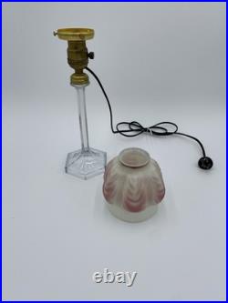 Beautiful! 1920's Art Deco Boudoir Lamp Glass Base&Pink Tulip Shade Cloth Cord