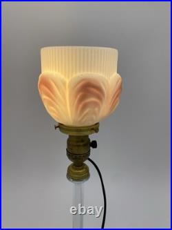 Beautiful! 1920's Art Deco Boudoir Lamp Glass Base&Pink Tulip Shade Cloth Cord