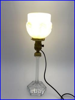 Beautiful! 1920's Art Deco Boudoir Lamp Glass Base&Pink Tulip Shade Cloth Cord