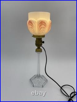 Beautiful! 1920's Art Deco Boudoir Lamp Glass Base&Pink Tulip Shade Cloth Cord