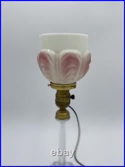 Beautiful! 1920's Art Deco Boudoir Lamp Glass Base&Pink Tulip Shade Cloth Cord