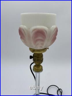 Beautiful! 1920's Art Deco Boudoir Lamp Glass Base&Pink Tulip Shade Cloth Cord