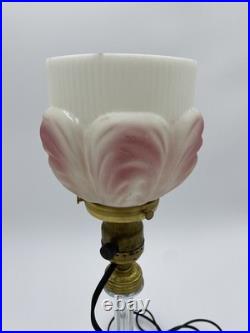 Beautiful! 1920's Art Deco Boudoir Lamp Glass Base&Pink Tulip Shade Cloth Cord
