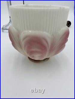 Beautiful! 1920's Art Deco Boudoir Lamp Glass Base&Pink Tulip Shade Cloth Cord