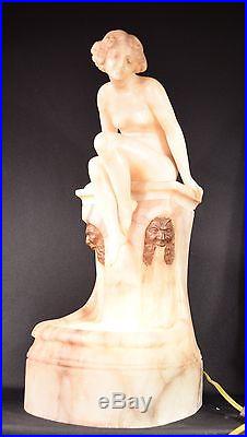 Beautiful Alabaster Art Deco Nude Lady Sculpture Lamp Signed Prof. G. Benji