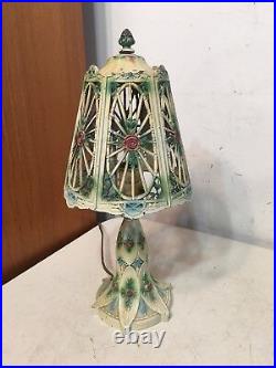 Beautiful Antique Art Deco Nouveau Boudoir Lamp Floral Motif Painted