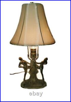 Beautiful Antique MID Century Art Deco Brass Lamp Of Women Dancing With Shade