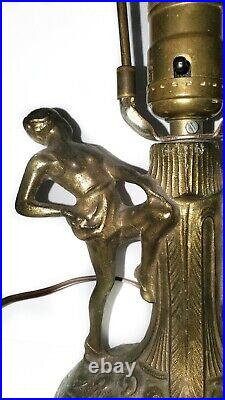 Beautiful Antique MID Century Art Deco Brass Lamp Of Women Dancing With Shade