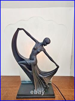 Beautiful Art Deco Dancer Peacock Frosted Lamp