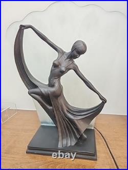 Beautiful Art Deco Dancer Peacock Frosted Lamp