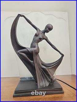 Beautiful Art Deco Dancer Peacock Frosted Lamp