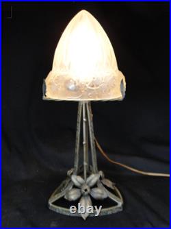 Beautiful Art Deco Lamp Wrought Iron Globe Glass Mold Press Pattern Flowers Dlg Lalique