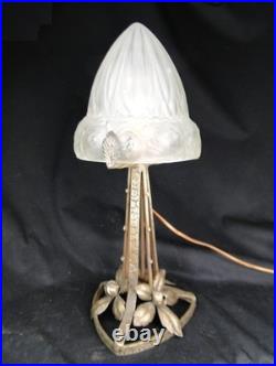 Beautiful Art Deco Lamp Wrought Iron Globe Glass Mold Press Pattern Flowers Dlg Lalique
