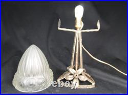 Beautiful Art Deco Lamp Wrought Iron Globe Glass Mold Press Pattern Flowers Dlg Lalique