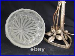 Beautiful Art Deco Lamp Wrought Iron Globe Glass Mold Press Pattern Flowers Dlg Lalique