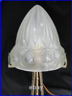 Beautiful Art Deco Lamp Wrought Iron Globe Glass Mold Press Pattern Flowers Dlg Lalique