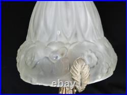 Beautiful Art Deco Lamp Wrought Iron Globe Glass Mold Press Pattern Flowers Dlg Lalique