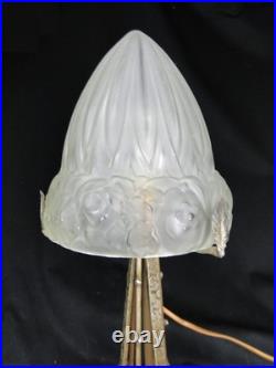 Beautiful Art Deco Lamp Wrought Iron Globe Glass Mold Press Pattern Flowers Dlg Lalique